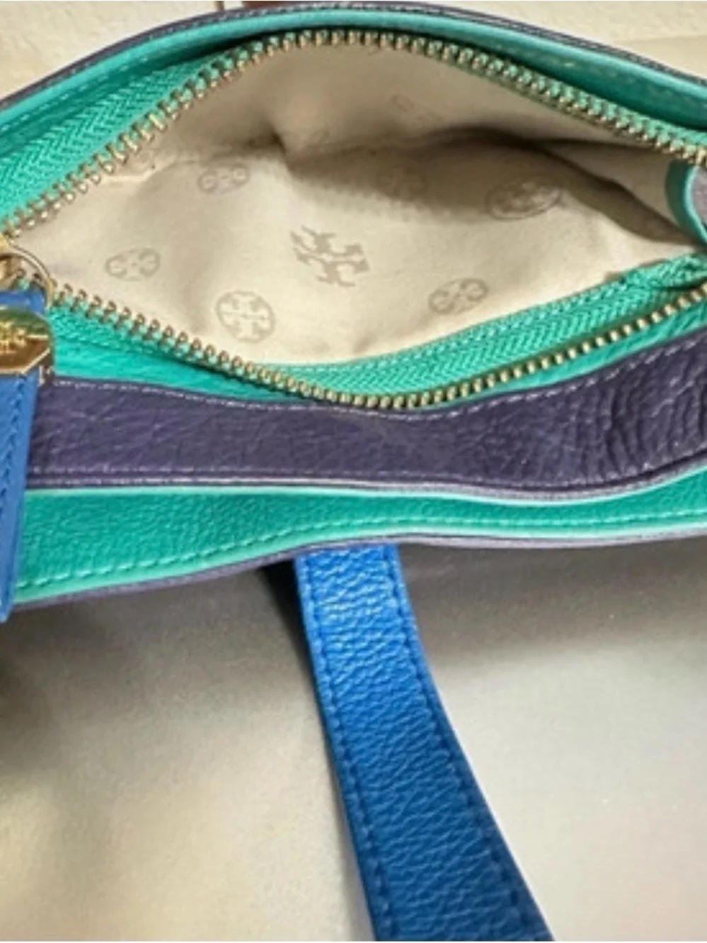 Tory Burch Two-Tone Navy and Bright Blue Leather Crossbody
